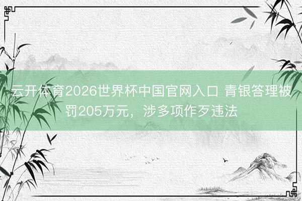 云开体育2026世界杯中国官网入口 青银答理被罚205万元，涉多项作歹违法